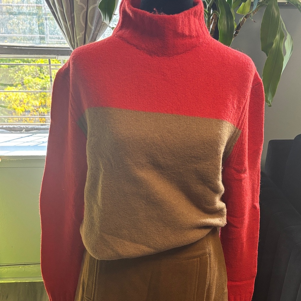 J. Crew Red and Tan Turtleneck Sweater